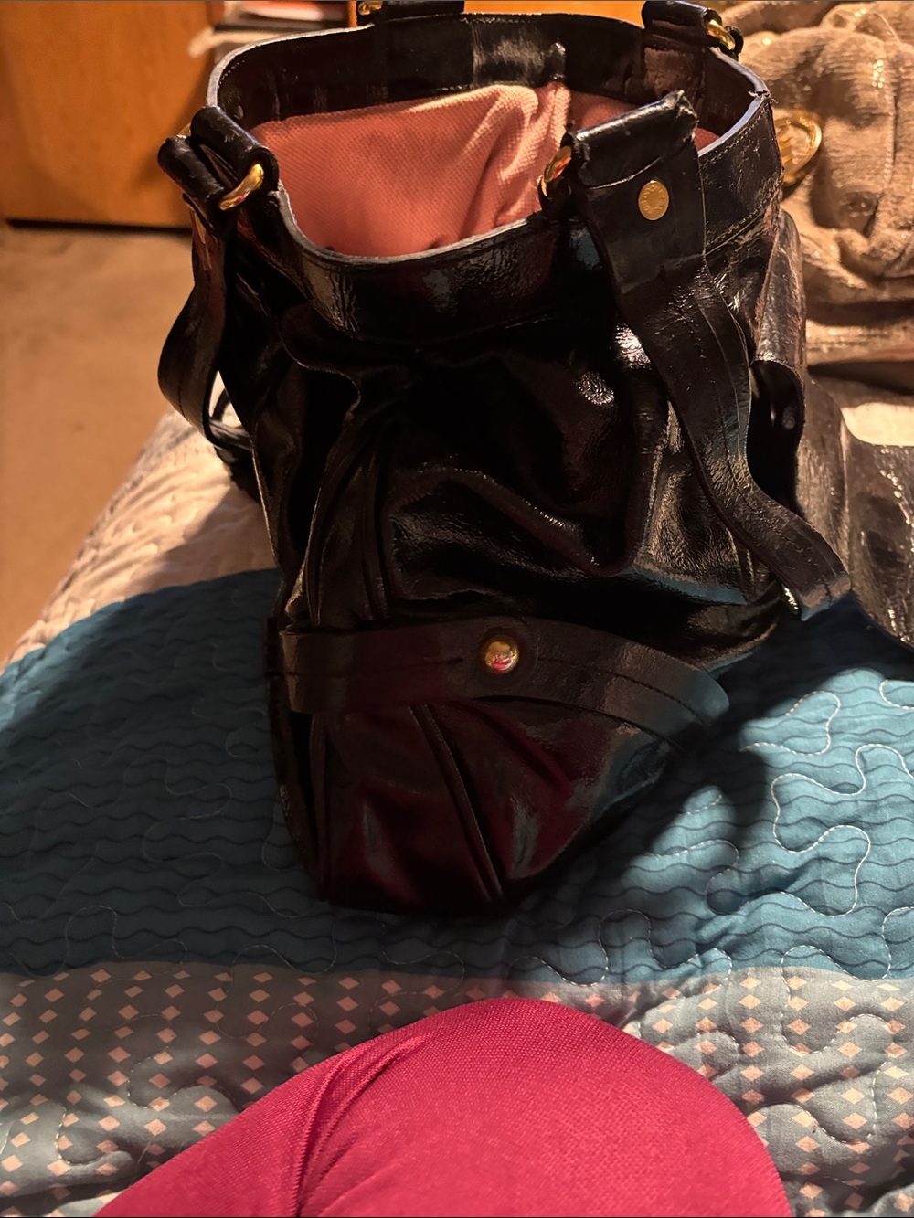 Dooney & Bourke Black Patent Tote with Gold Hardware - Picture 5 of 10